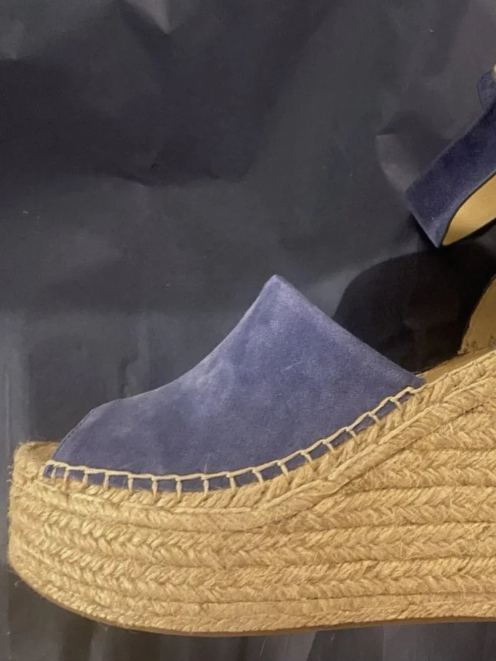 Marc Fisher LTD Adalyn Espadrille Wedge Shoes Medium Blue Suede, Size 8